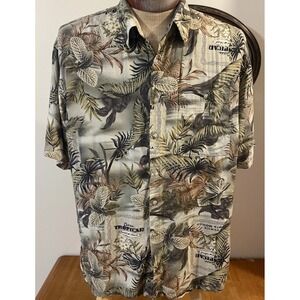 Vtg Campia Moda Tropicad Button-Up Green Tropical Leaf Print Hawaiian Shirt XL